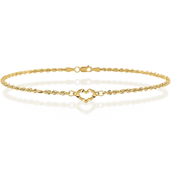 14K Solid Yellow Gold Heart Rope Chain Anklet Summer Beach Foot Ankle Bracelet