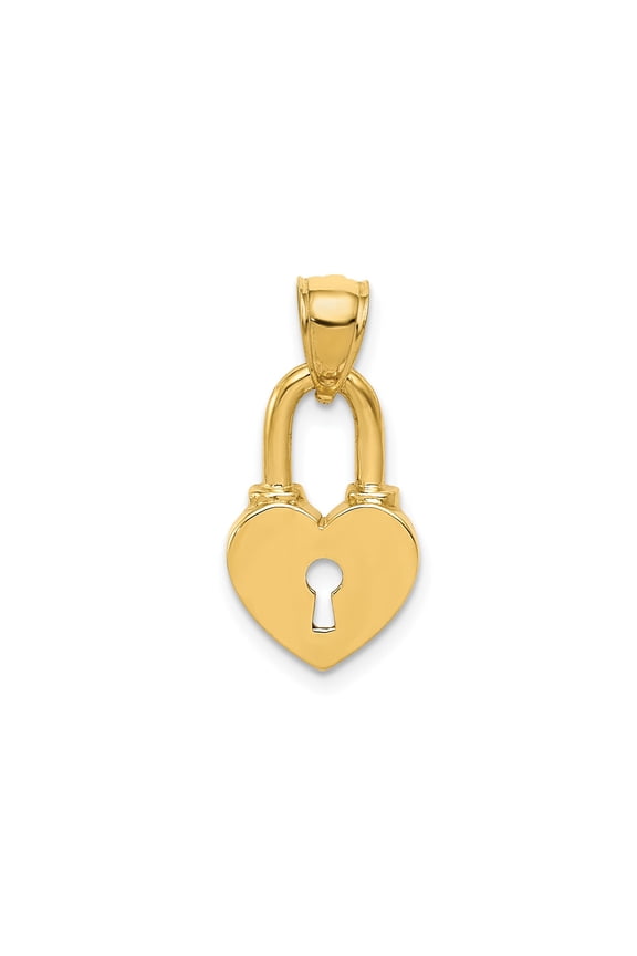 14k Yellow Gold Heart Lock Pendant for Women with Keyhole Cutout, Symbolic Love and Trust Padlock Design, Romantic Commitment Jewelry for Anniversary or Everyday Wear