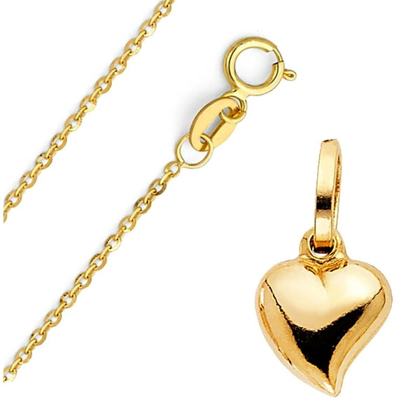 14k Yellow Gold Heart Locket Pendant - Comes with Rolo Cable Chain - High Polish Finished Fine Jewelry - Suitable for Men & Women for All Special Occasion, 11 x 10 mm (16.0 Inches)