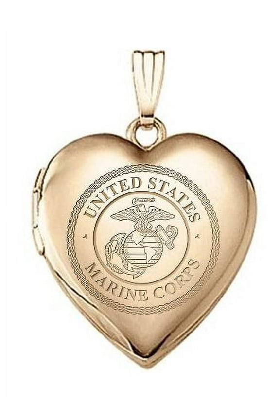 14k Yellow Gold Heart Marine Corps Picture Locket - over 3/4 Inch X 3/4 in