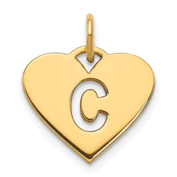 14k Yellow Gold Heart Pendant with Cutout Letter C, Personalized Initial Charm Necklace for Women or Unisex Wear, Dainty Custom Jewelry Symbolizing Love and Identity