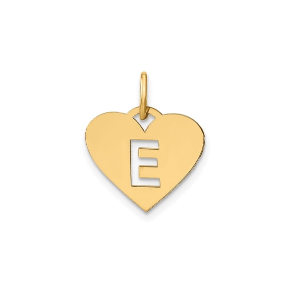 14k Yellow Gold Heart Pendant with Cutout Letter E, Dainty Initial Charm for Women or Unisex Wear, Custom Monogram Jewelry for Necklace or Bracelet, Love Symbol Keepsake