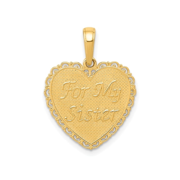 14k Yellow Gold Heart Pendant Necklace with Filigree Edge Engraving for Sister, Sentimental Family Jewelry for Women, Symbolic Love and Appreciation Keepsake
