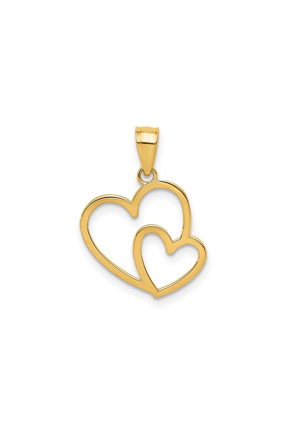 14k Yellow Gold Heart Pendant Necklace with Interlocking Double Open Hearts Symbolizing Love and Unity for Women, Sentimental Fine Jewelry, Romantic Mother Daughter Style