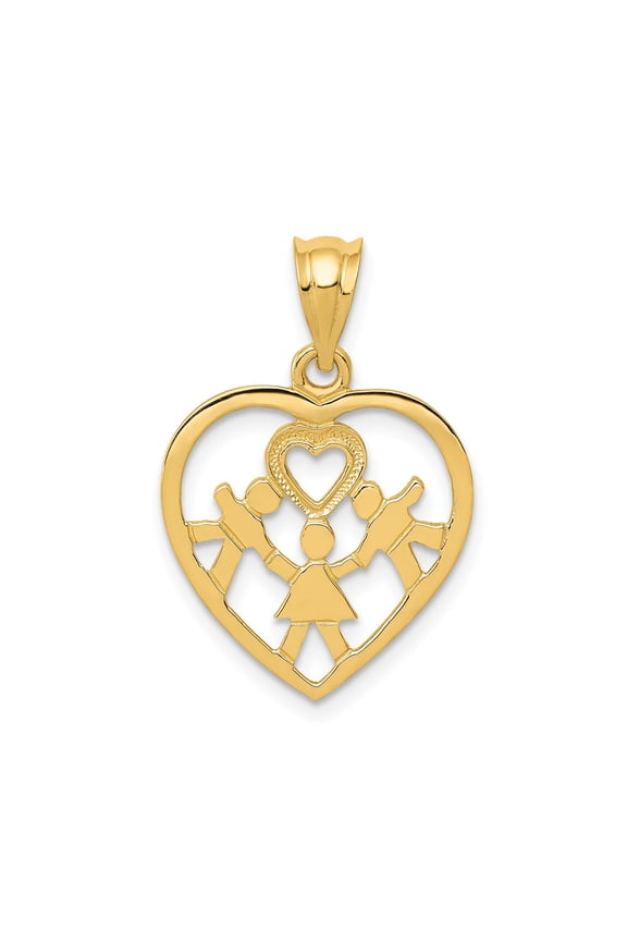 14k Yellow Gold Heart Pendant Necklace for Women with Mother and Two Figures, Symbol of Family Love, Unity and Motherhood, Fine Sentimental Jewelry Charm