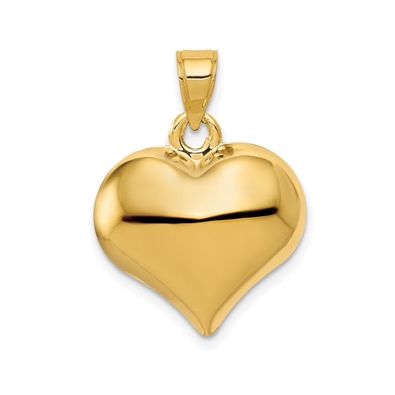 14k Yellow Gold Heart Pendant Charm, Polished Puffed 3D Design for Women