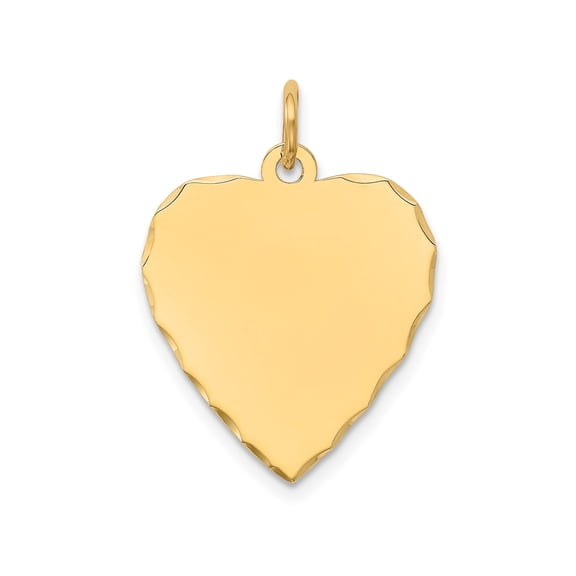 14k Yellow Gold Heart Pendant for Women, Polished Scalloped Edge Engravable Charm, Symbolic Custom Jewelry for Love, Romantic Fine Accessory for Everyday Wear