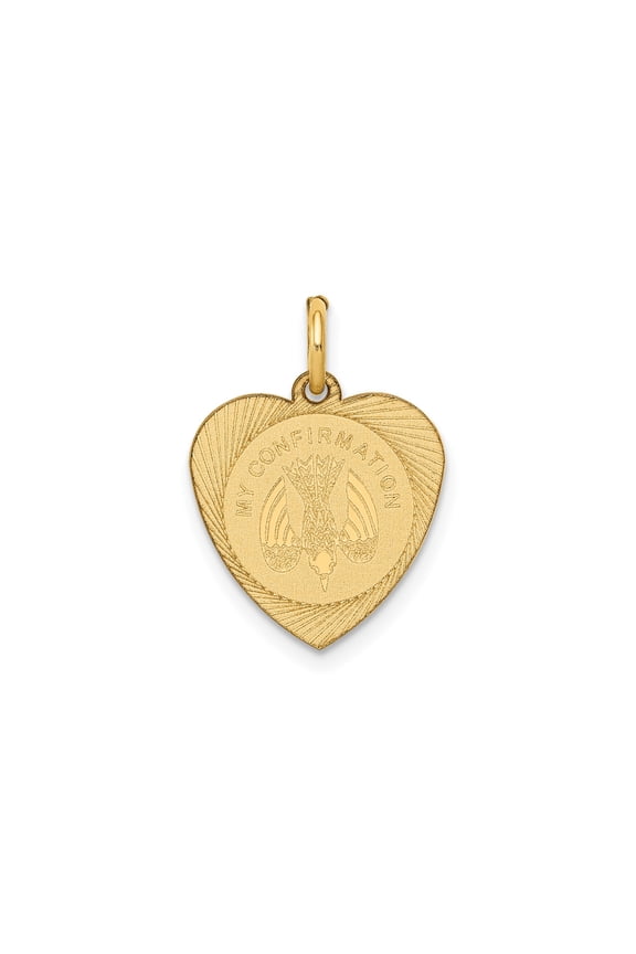 14k Yellow Gold Heart Pendant with Dove and My Confirmation Engraving, Christian Necklace for Women or Youth, Catholic Religious Jewelry Keepsake
