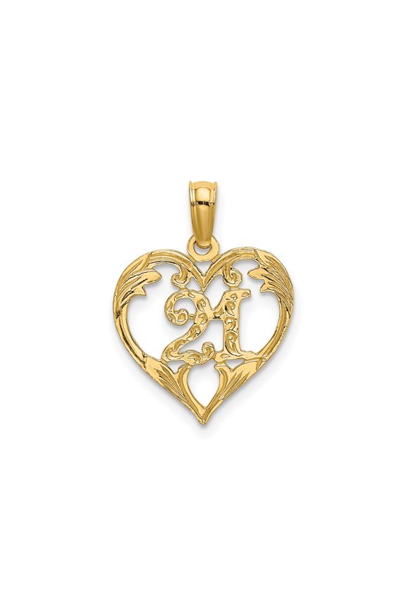 14k Yellow Gold Heart Pendant with Script Letter A, Openwork Leaf Design, Initial Necklace Charm for Women, Elegant Personalized Monogram Jewelry