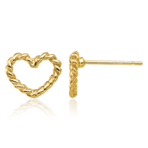 14K Solid Yellow Gold Heart Stud Earrings