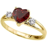 FACTORY DIRECT JEWELRY 14k Yellow Gold Heart Shape Garnet & White Topaz Split Shank Three Stone Ring - Size 12