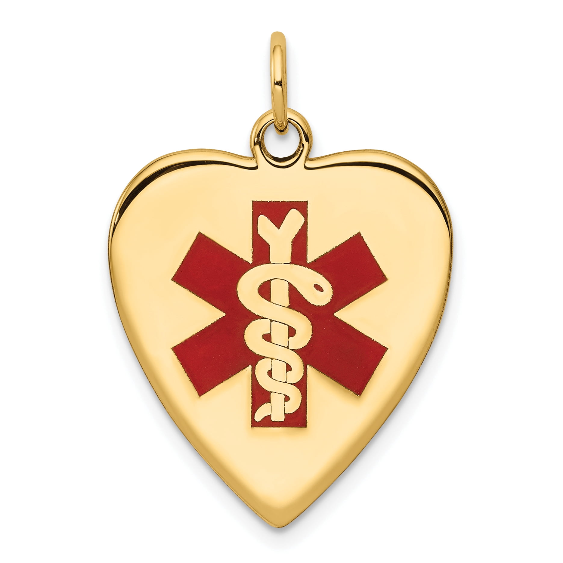 14k Yellow Gold Heart Shaped Enameled Medical Alert Jewelry
