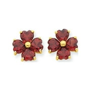 14k Yellow Gold Heart Shaped Red Garnet Flower Post Stud Earrings Ball Button Birthstone January Fine Jewelry For Women Gifts For Her