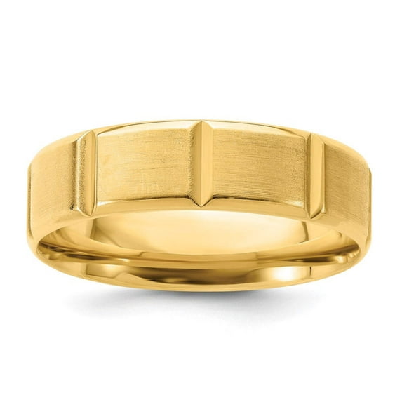 14k Yellow Gold 6mm Heavyweight Comfort Fit Brushed/Polished Beveled Edge with Vertical Lines Wedding Band Size 11 YB113H