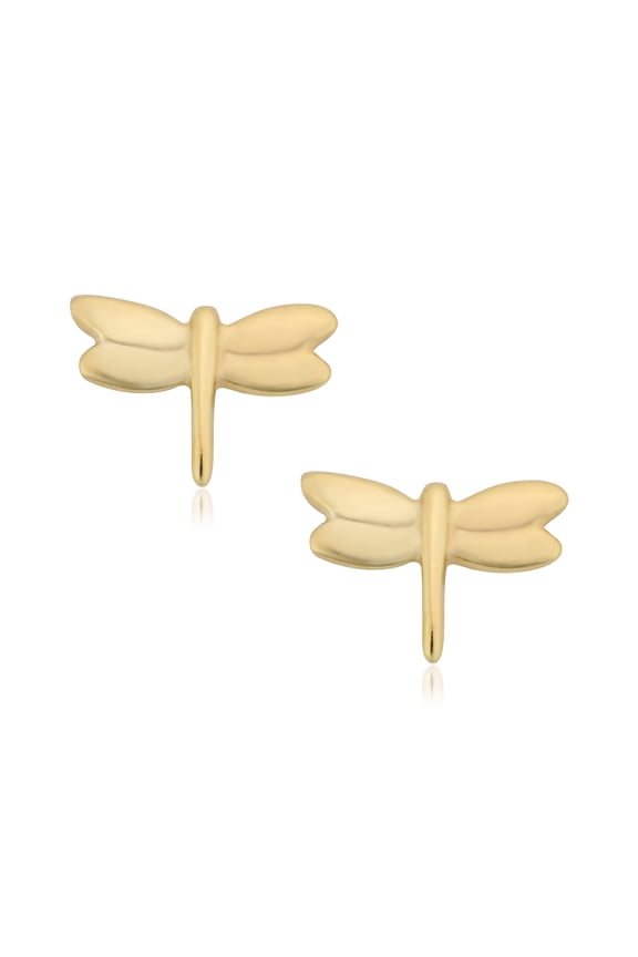 KoolJewelry 14k Yellow Gold High Polish Dragonfly Stud Earrings