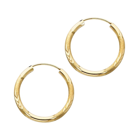 14k Yellow Gold High Polish Hoop Vintage Leaf Diamond-Cut Design Round Earrings Jewelry Female