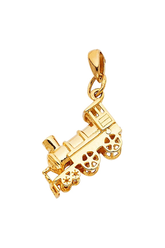 14k Yellow Gold High Polish Realistic Train Pendant Steam Engine Freight Charm Jewelry Female Unisex