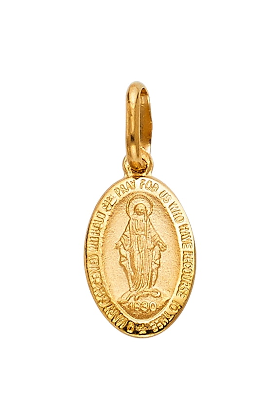14k Yellow Gold High Polish Virgin Mary Pendant Oval Medallion Mother Charm Jewelry Female Unisex