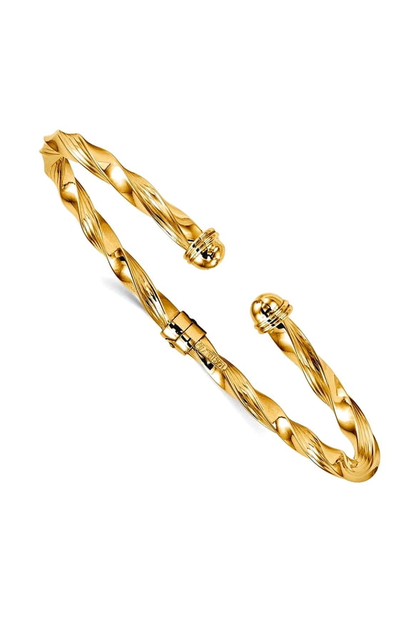 14k Yellow Gold Hinged Polished Textured Hinge Cuff Stackable Bangle Bracelet 4mm Wide Cuff Bracelet for Women