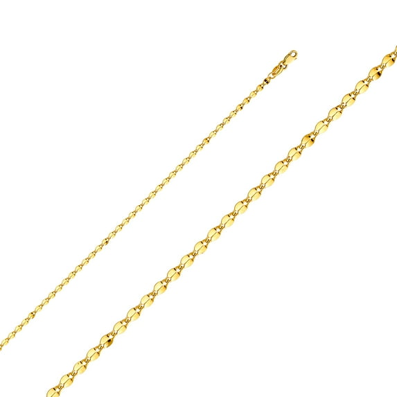 14k Yellow Gold-Hollow 2.2mm Curve Mirror Chain Link Necklace 16" Jewelry Female Unisex