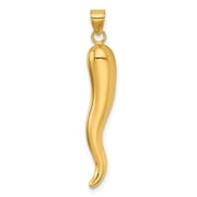 Fine Color Jewels 14K Yellow Gold Italian Horn Charm Pendant, 31mm Length Polished Italian Horn for Men & Women