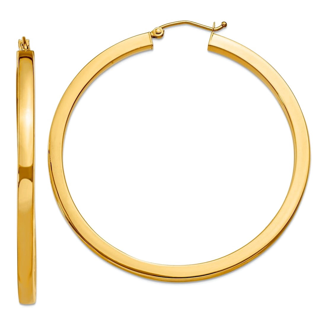 14k Yellow Gold Hollow 3mm Polished Square Hoop Earrings 50mm long 3mm Thick Hoop Earring for Women