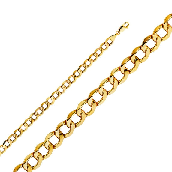 14k Yellow Gold Hollow Comfort Curb Bevel 6.7mm Necklace 24 Inch Pendant Necklace for Women