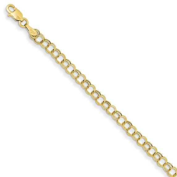 14k Yellow Gold Hollow Double Link Charm Bracelet - 8 Inch - Lobster Claw - Measures 4mm Wide