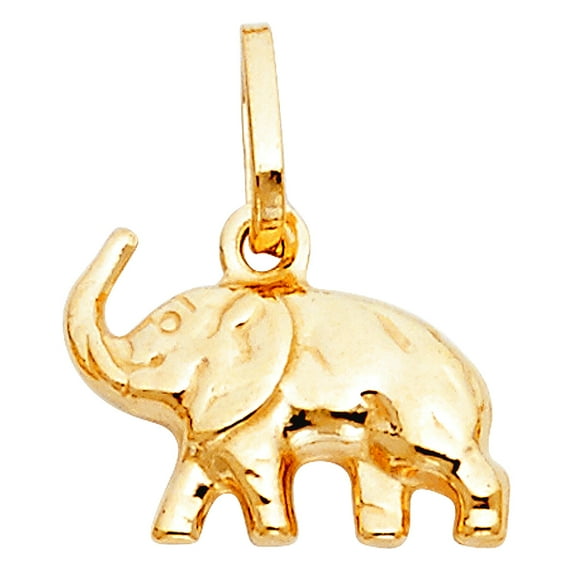 14k Yellow Gold Hollow Elephant Pendant Necklace 15x11mm Pendant for Women - .9 Grams