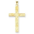 thumbnail image 1 of 14k Yellow Gold Hollow Etched Floral Design Cross Charm Pendant, 1 of 2