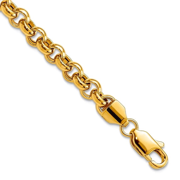 14k Yellow Gold Hollow Fancy Lobster Closure 7.5 Inch 5mm Polished Fancy Rolo Link Bracelet Lobster Claw Link Bracelet f