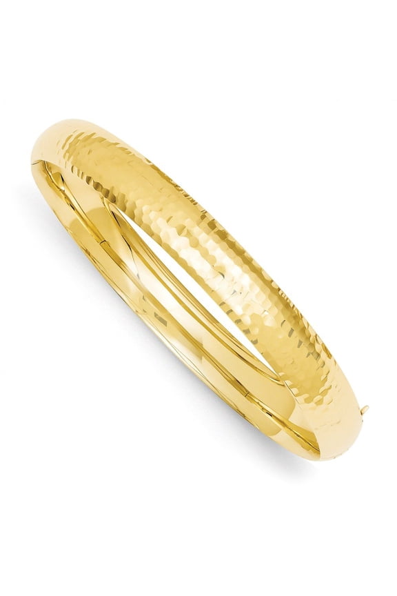 14k Yellow Gold Hollow Fold over 8.75mm Hammered Fancy Hinged Cuff Stackable Bangle Bracelet Jewelry for Women