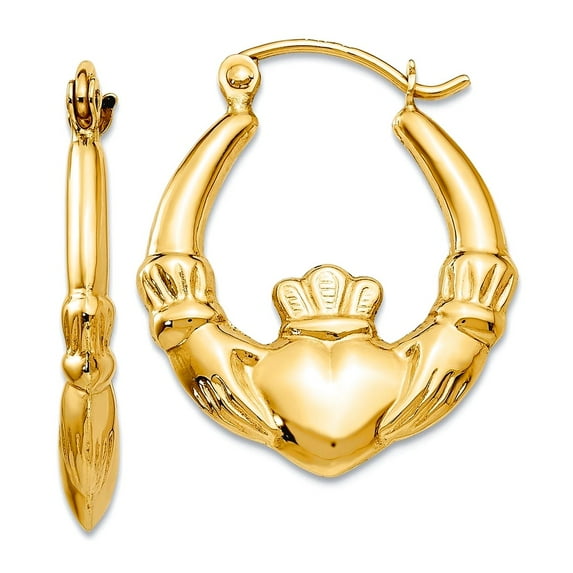 14k Yellow Gold Hollow Hinged post Polished Irish Claddagh Celtic Trinity Knot Hoop Earrings 12x3mm Wide Hoop Earring fo