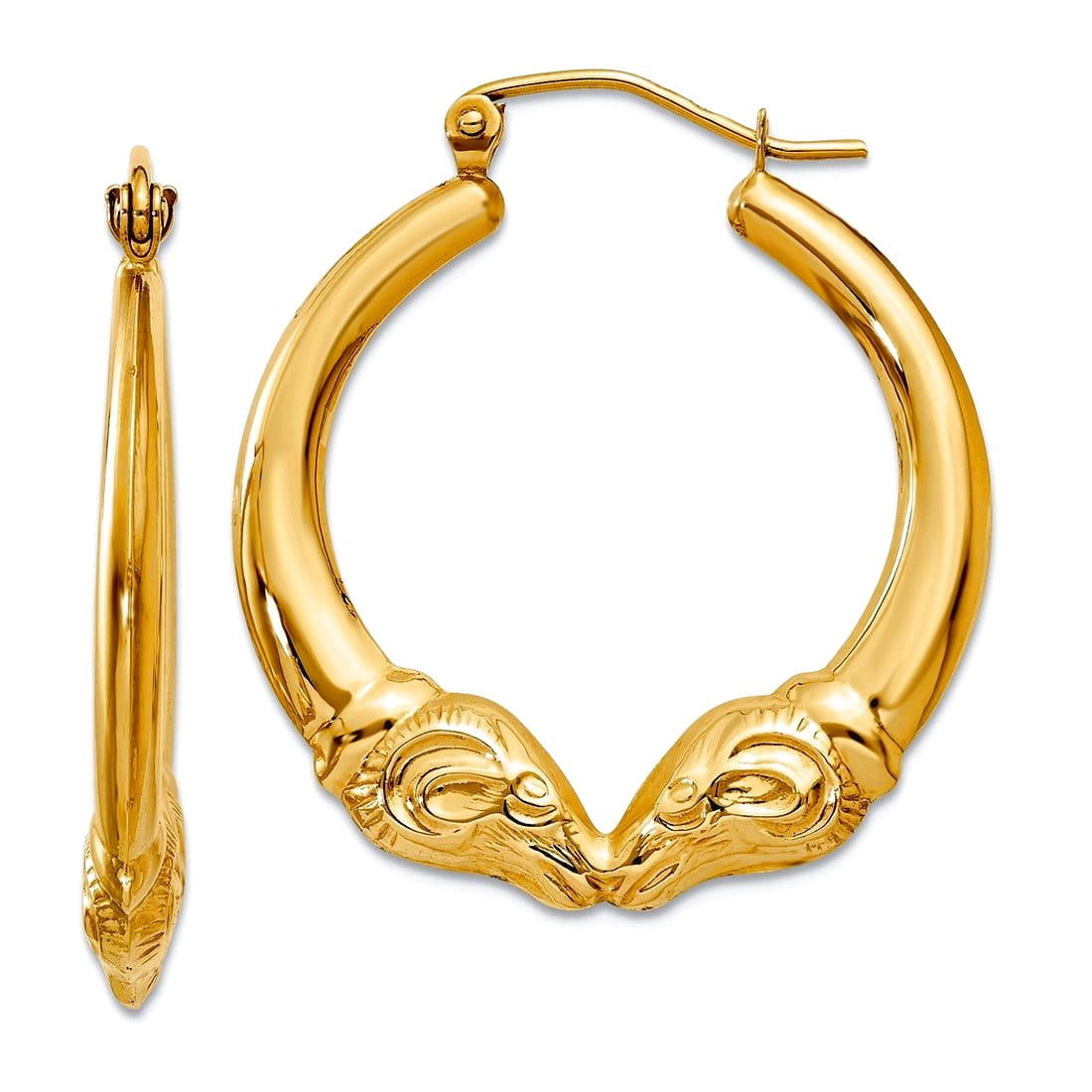 14k Yellow Gold Hollow Hinged post Polished Ram Hoop Earrings 26x3mm Wide Hoop Earring for Women