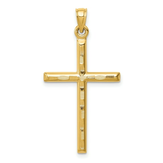 14k Yellow Gold Hollow Hollow Diamond-cut Cross Charm Pendant