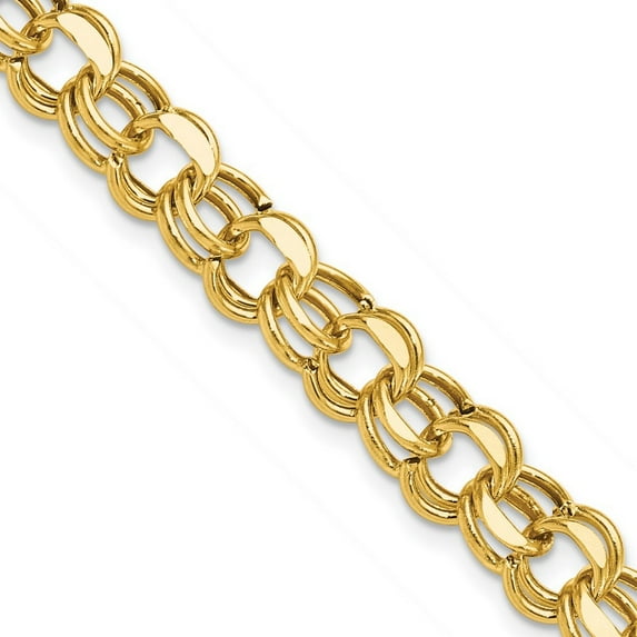 14k Yellow Gold Hollow Lite 8mm Double Link Charm Bracelet 7.25 Inch Lobster Claw - Link Charm Bracelet for Women