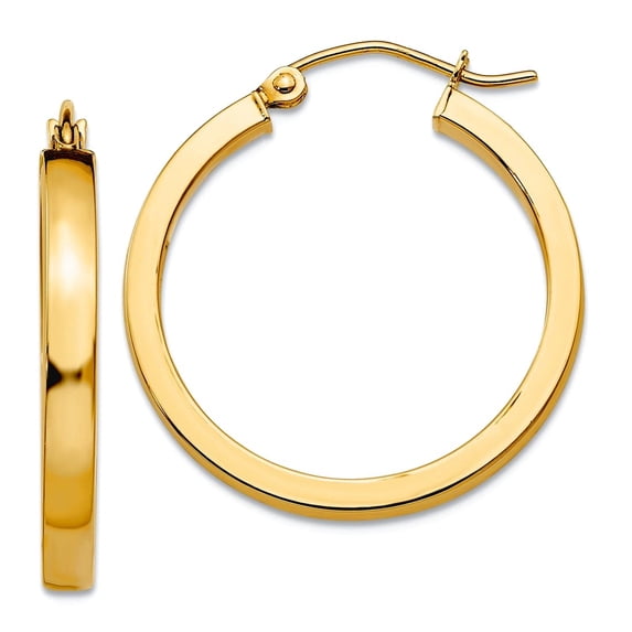 14k Yellow Gold Hollow Polished 2x3mm Rectangle Tube Hoop Earringss 25mm long 2mm Thick Hoop Earring for Women