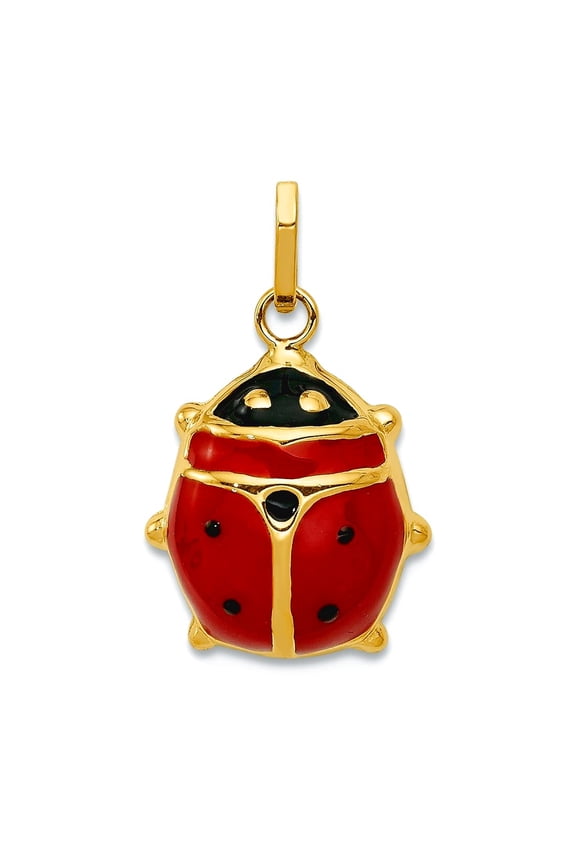 14k Yellow Gold Hollow Polished Enameled Ladybug Charm 19x11mm Wide Pendant Necklace for Women