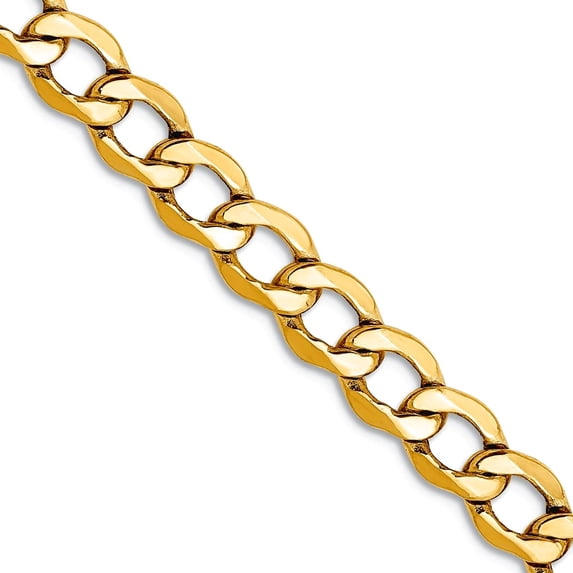 14k Yellow Gold Hollow Polished Lobster Claw Closure 5.25mm Semi-Solid Curb Link Chain Necklace 16 Inch Chain Necklace f