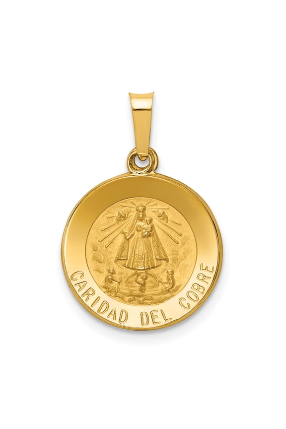 14k Yellow Gold Hollow Polished and Satin Caridad Del Cobre Medal Charm Pendant