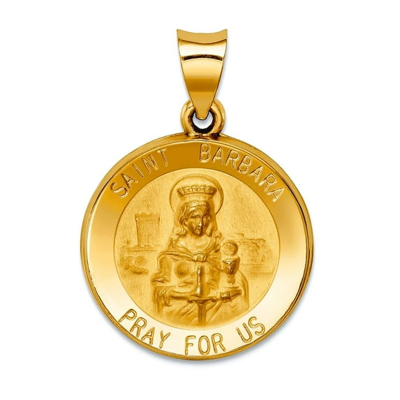 14k Yellow Gold Hollow Polished and Satin St. Barbara Medal Pendant Necklace 26.5x18.75mm Wide Pendant for Women