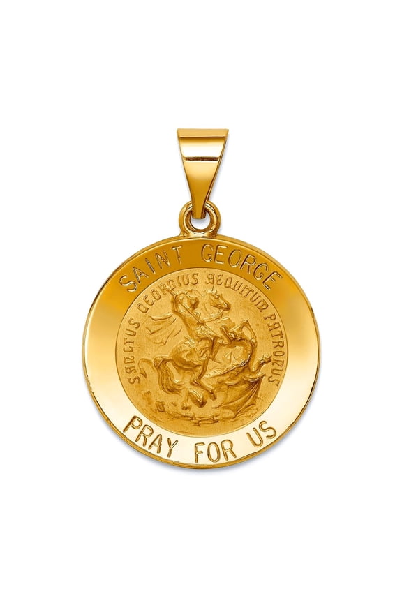 14k Yellow Gold Hollow Polished and Satin St. George Medal Pendant Necklace 27.25x19mm Wide Pendant for Women