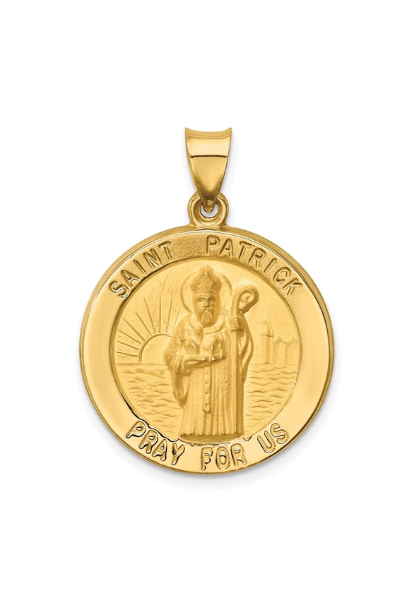 14k Yellow Gold Hollow Polished and Satin St. Patrick Medal Charm Pendant