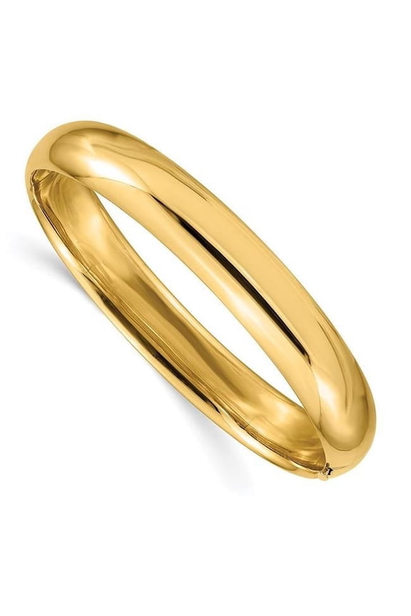 14k Yellow Gold Hollow Safety bar 10mm High Polished Hinged Cuff Stackable Bangle Bracelet - Bangle Bracelet for Women