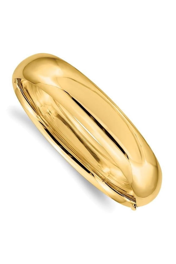 14k Yellow Gold Hollow Safety bar 12.5mm High Polished Hinged Cuff Stackable Bangle Bracelet - Bangle Bracelet for Women