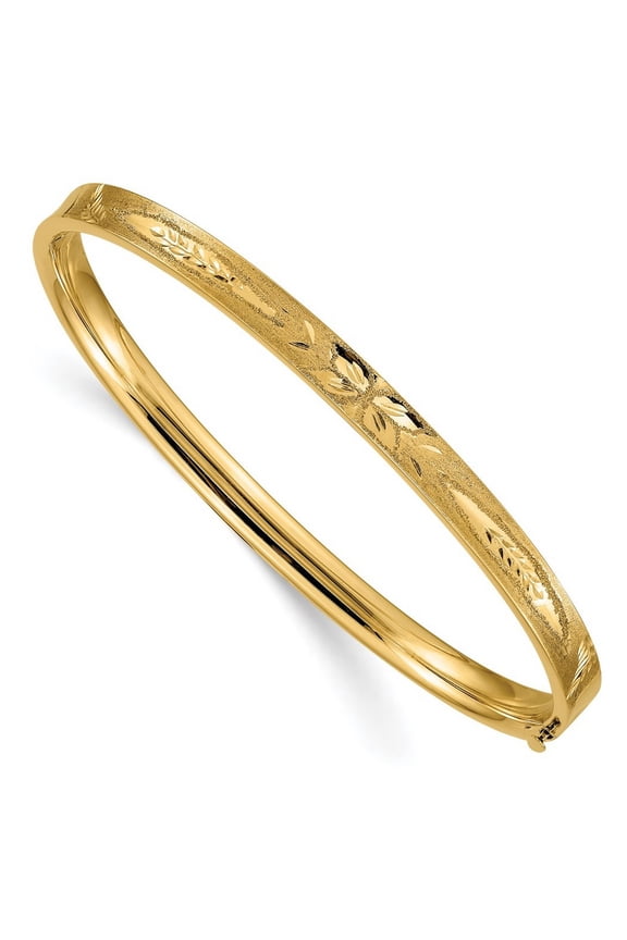14k Yellow Gold Hollow Safety bar 3/16 Sparkle Cut Concave Hinged Cuff Stackable Bangle Bracelet Measures 5mm Wide - Ban