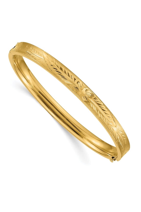 14k Yellow Gold Hollow Safety bar 4/16 Sparkle Cut Concave Hinged Cuff Stackable Bangle Bracelet Measures 6mm Wide - Ban
