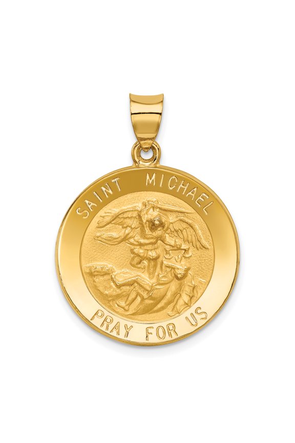 14k Yellow Gold Hollow Saint Michael Medal Charm Pendant