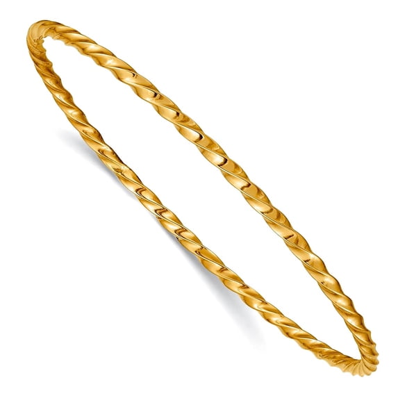 14k Yellow Gold Hollow Twisted Slip on Polished 2.50mm Twist Slip-on Bangle Bracelet Cuff Bracelet for Women