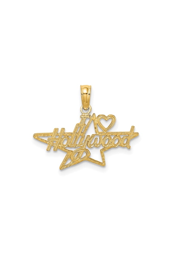 14k Yellow Gold Hollywood Star Pendant for Men and Women, Textured Pop Culture Charm, Bold Movie Jewelry, Unisex California Fashion Necklace Accessory